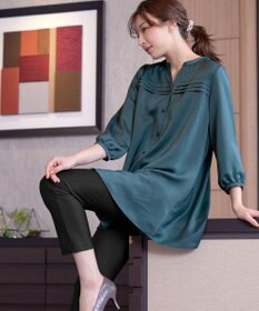 Tiaclasse L 【洗える】ヴィンテージサテンタックシャツチュニック