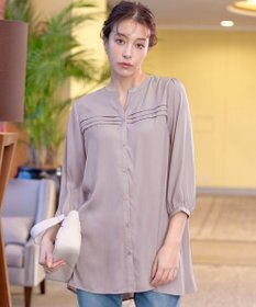 Tiaclasse L 【洗える】ヴィンテージサテンタックシャツチュニック