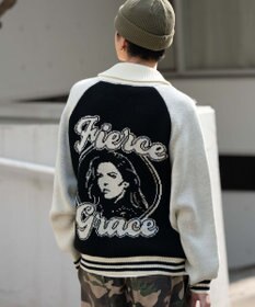 WEGO 【ユニセックス着用ITEM】グラフィックZIPニットブルゾン