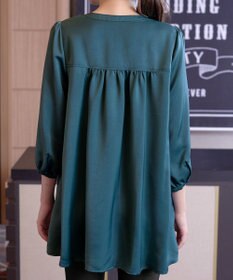 Tiaclasse L 【洗える】ヴィンテージサテンタックシャツチュニック