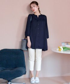 Tiaclasse L 【洗える】ヴィンテージサテンタックシャツチュニック