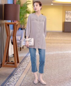 Tiaclasse L 【洗える】ヴィンテージサテンタックシャツチュニック