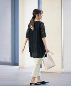 Tiaclasse L 【洗える】スカラップレースチュニックブラウス