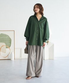 Green Parks イージーケア袖シャーリングシャツ