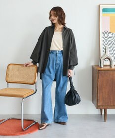 Green Parks イージーケア袖シャーリングシャツ