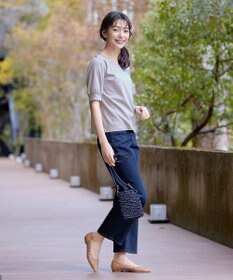 Tiaclasse L 【小倉優子さん着用・洗える・接触冷感・汗ジミ防止】“サマさまカットソー”パール付きパフスリーブトップス