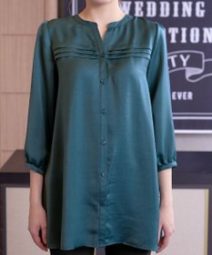 Tiaclasse L 【洗える】ヴィンテージサテンタックシャツチュニック