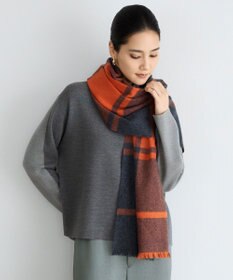 自由区 バイカラーチェック ストール オレンジ系
