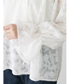 Green Parks シアージャガード花柄フリルブラウス