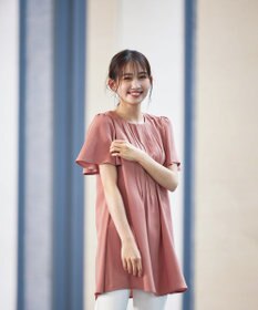 Tiaclasse 【洗える】麻調ピンタックチュニックブラウス