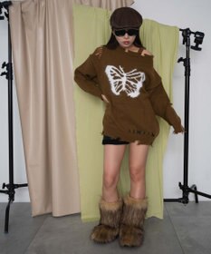 WEGO バタフライダメージワンショルダーニット