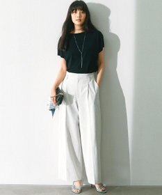 23区 【セットアップ対応/洗える】コットンリネン オックスストレッチ ワイド パンツ