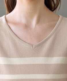 Tiaclasse L 【洗える】マルチボーダーフレンチスリーブニット