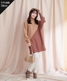 Tiaclasse 【洗える】配色ドルマンニットチュニック