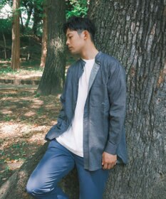 SHARE PARK MENS 【UVカット・撥水・ストレッチ】イージーデニムノーカラーシャツ