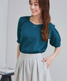 Tiaclasse 「サマさまカットソー」パール付きパフスリーブトップス