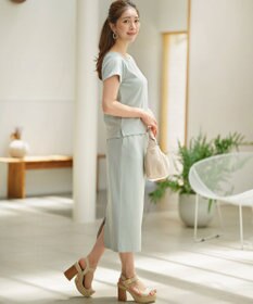 組曲 L 【WEB限定】ストライプジャガード カップ付きTシャツ