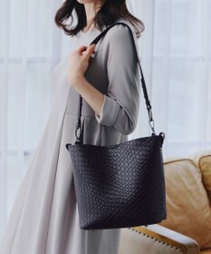 Tiaclasse 【2点セット】編み込み風ショルダーバッグ＋ショルダーポーチ付き