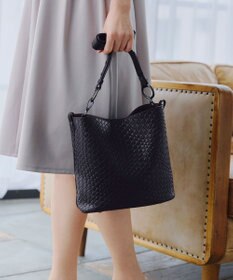 Tiaclasse 【2点セット】編み込み風ショルダーバッグ＋ショルダーポーチ付き