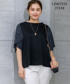 23区 L 【Lサイズ限定/洗える】スカーフプリントコンビ スリーブデザイン カットソー