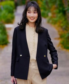 ANY SIS 褒めらレディストレッチ カラーレス ジャケット ネイビー