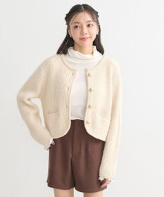 earth music&ecology ゴールド釦ショートニットカーディガン