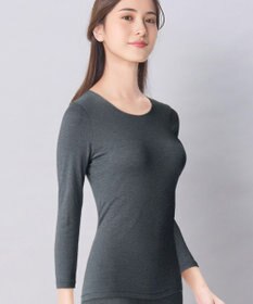 Wing あったかインナー 綿混 裏起毛 厚手 よく伸びる素材 【ラクのびサーモ】 8分袖 長袖 ネックせまめ 秋 冬 EL6914 ウイング／ワコール