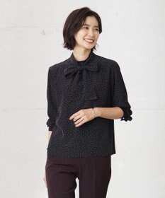 J.PRESS LADIES 【洗える】フェミニッシュパウダー dots ボウタイ ブラウス