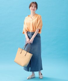 ANY L 【新色追加】スキッパーネック袖タックブラウス