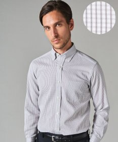 GOTAIRIKU 春夏向け【形態安定】SUMMERPREMIUMPLEATS_ボタンダウン 長袖ドレスシャツ（グレーチェック）