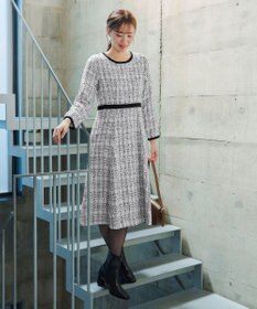 Tiaclasse 【安田美沙子さん着用・洗える】配色ツイードワンピース