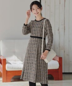 Tiaclasse 【安田美沙子さん着用・洗える】配色ツイードワンピース