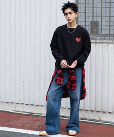 WEGO 【ユニセックス着用ITEM/裏起毛/SMLサイズ展開】リラックスフィットハートロゴプルオーバー