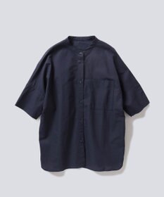 WHITE MAILS COTTON PAPER  POPLIN BAND COLLAR DOLMAN SLEEVE SHIRT　コットンポプリン 半袖シャツ