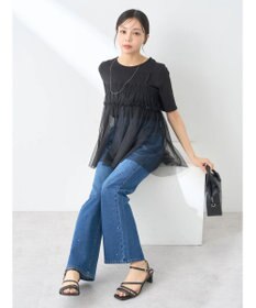 earth music&ecology ＳＥＴ２点チュールビスチェ＋リブプルオーバー