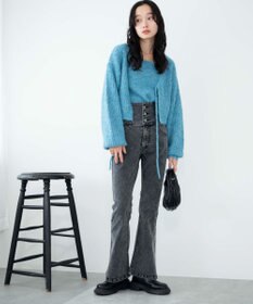 WEGO ハイウエストストレッチフレアデニムパンツ