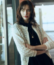 組曲 【前後着用可】コットンフラワーレーシー カーディガン