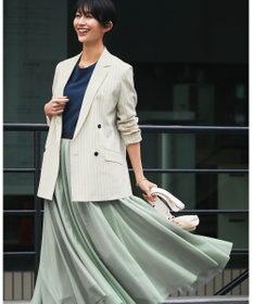 ICB L 【洗える】 LooseWeave ストライプ柄ダブルブレストジャケット