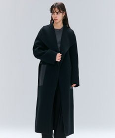 BEIGE， LEMOORE / ウールリバーフェイクレザーポケット付きコート