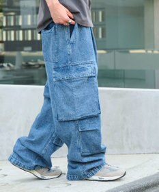 WEGO 【ユニセックス着用ITEM】デニムイージーカーゴパンツ