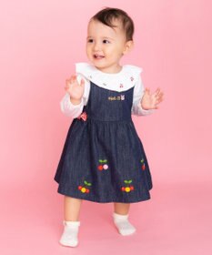 MIKI HOUSE HOT BISCUITS 【70-110cm】 さくらんぼ刺繍 デニム ジャンパースカート