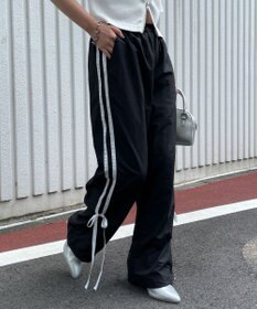 WEGO 【ウエストゴム】ラインリボンデザインナイロンバンツ