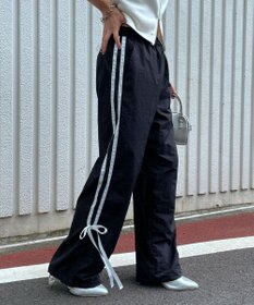 WEGO 【ウエストゴム】ラインリボンデザインナイロンバンツ