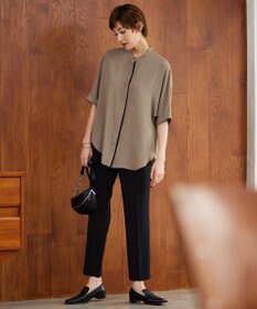 ICB 【接触冷感・UVケア・速乾】BackSatinAmunzen 5分袖バンドカラーブラウス