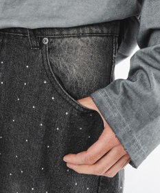 WEGO 【ユニセックス着用ITEM】スーパーバギーラインストーンデニムパンツ