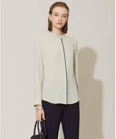 ICB 【WEB限定カラーあり・速乾・洗える】BackSatinAmunzen バンドカラーブラウス