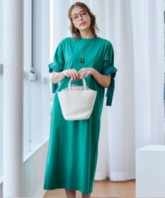 Tiaclasse 【洗える】デザインカフス付きマキシカットソーワンピース