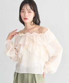 earth music&ecology シアーチェック2wayオフショルブラウス