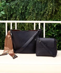 Tiaclasse 【2点セット】編み込み風ショルダーバッグ＋ショルダーポーチ付き