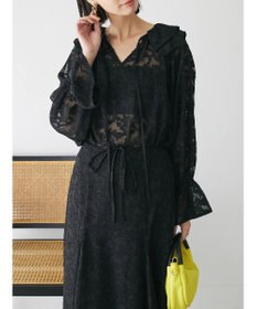 Green Parks シアージャガード花柄フリルブラウス